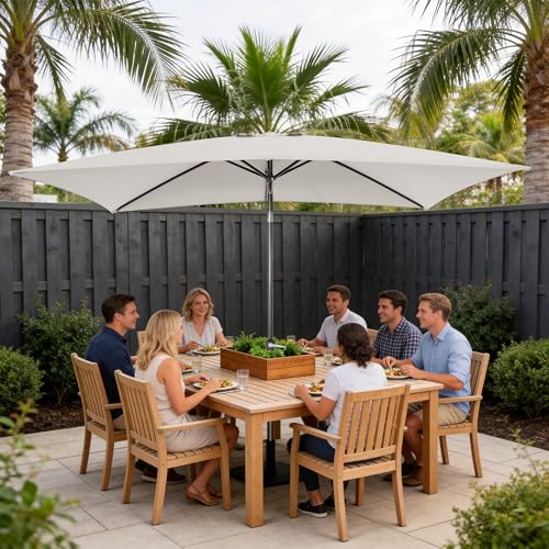 HASLE OUTFITTERS Rectangular Patio Umbrella, 6.5 x 10 ft Rectangle Table Umbrellas w/Heavy Duty Ribs, Effortless Crank and Push Button Tilt, Wind Resistant Sun Umbrella for Outdoor Patio, White - color: White