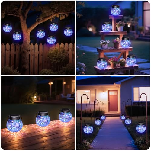 kolpop 2 Pack Solar Lantern Outdoor Lights, Multi-Coloured Solars Lanterns with 30 LED, Crackle Glass Ball Waterproof Hanging Solar Lights for Garden Decor Patio Fence Yard Christmas Tree Decoration - color: Multicolor, size: 2 Pack