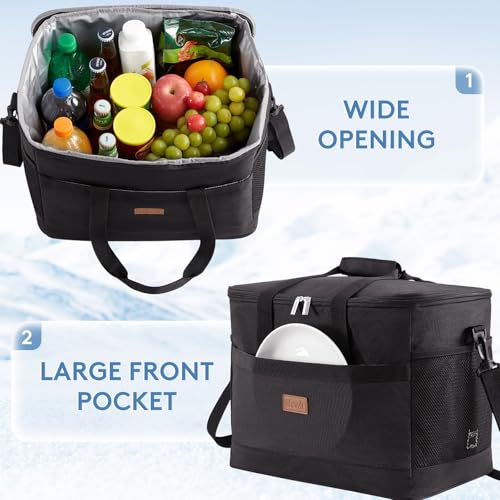 Lifewit Cooler Bag 30/50/60 Cans Collapsible and Insulated Large Lunch Bag Leakproof Soft Cooler Portable Tote for Camping/BBQ/Family Outdoor Activities - color: Black, size: 50-Can(30L)