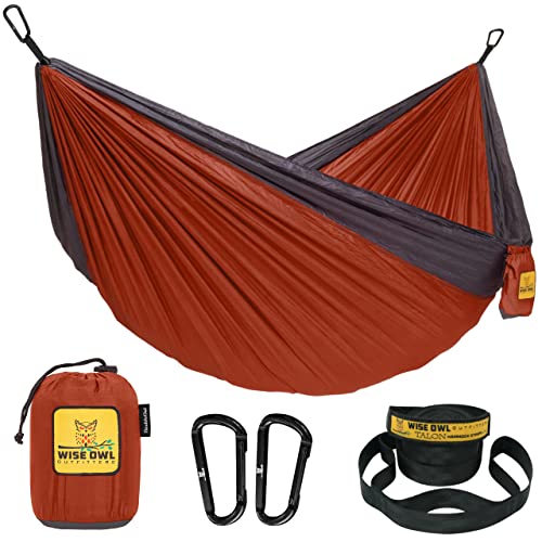 Wise Owl Outfitters Camping Hammock – 500lbs Portable Hammock with Tree Straps - Travel, Backpacking, Hiking, Outdoors Camping Gear - Single or Double - color: Burnt Orange & Charcoal Gray, size: Double