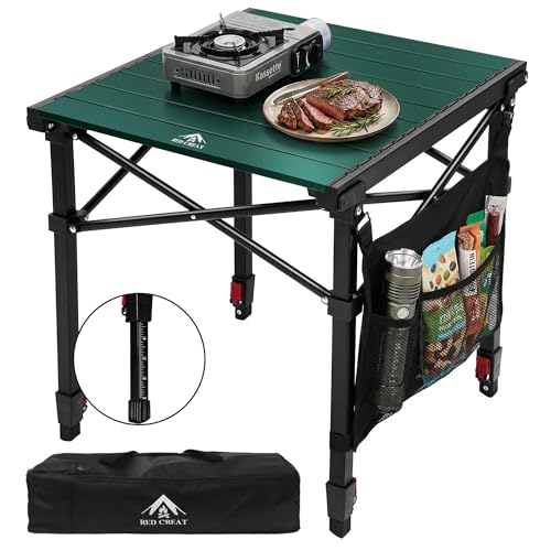 Camping Table Portable Foldable with Adjustable Height, Lightweight Collapsible Aluminum Roll-Up Camp Table with Storage Bag & Carry Bag, Heat-Resistant for RV Picnic BBQ Camping (Medium 20"×18") - size: Medium 20"×18" - Side Table Height (26"H)