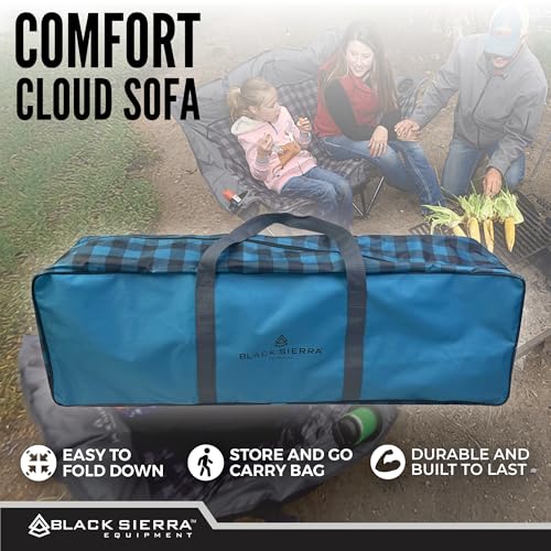 Black Sierra Double Loveseat Comfort Camping Couch, Oversized Folding Chair for Adults, 600‑lb Capacity, Plush Padded Heavy Duty Outdoor Seat with Cup Holders & Carry Bag for Beach, RV | Double loveseat, 600 lb capacity, Padded comfort, Outdoor ready, Cup