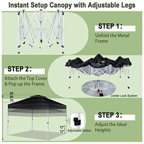 Tangkula 10x10 Ft Pop Up Canopy, Easy Set-up Outdoor Canopy with Center Lock, Wheeled Carry Bag, Double Vented Roof, 8 Stakes, 4 Ropes, Portable Folding Instant Tent Shelter for Camping (Black)