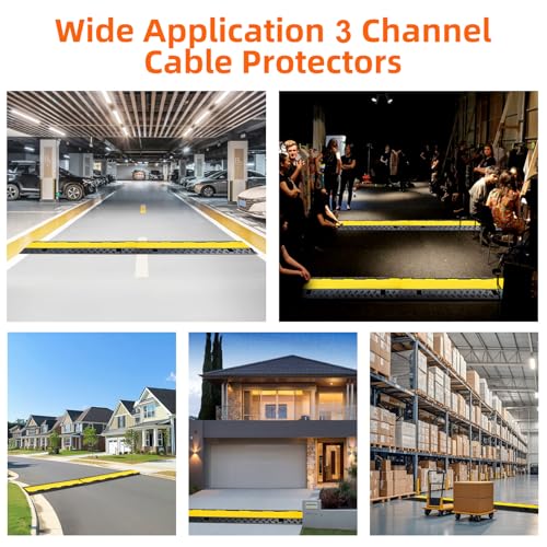 3 Channel 2 Pack Cable Protector Ramp Traffic Wire and Hose Ramp Cord Cover Heavy Duty Channels 44,000 lbs Load Capacity Cable Wire Ramps Speed Bump Driveway Cable Protective Cover - size: 3 Channel 2 Pack