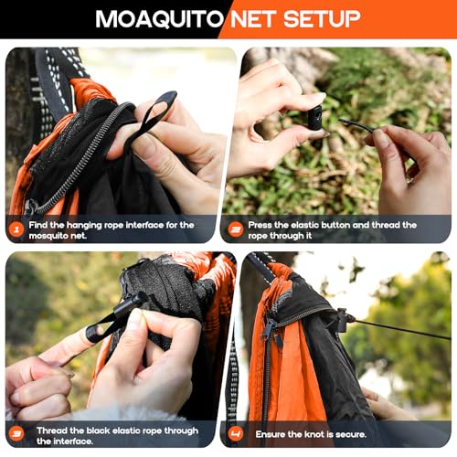 Camping Hammock Mosquito Net,Double & Single Portable Hammocks Hammocks with 2 Tree Straps,Hammock Tent for Travel Camping,Camping Accessories for Indoor Outdoor Hiking Backpacking Backyard Beach - color: Black&orange, size: Large