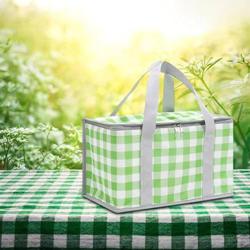 Insulated Picnic Bag Cooler Reusable, Beach Bag Cooler Bags with Zippered Top - Insulated Bag for Hot or Cold,Picnic Basket Collapsible, Picnic,Beach, Outdoor (13.8x7.9x7.9 in) - color: Green