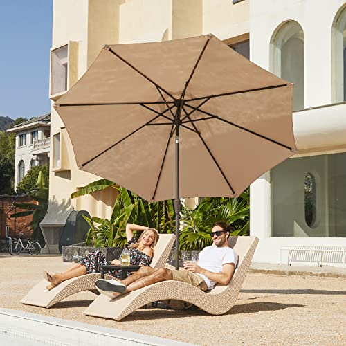 JEAREY 9FT Outdoor Patio Umbrella Outdoor Table Umbrella with Push Button Tilt and Crank, Market Umbrella 8 Sturdy Ribs UV Protection Waterproof for Garden, Deck, Backyard, Pool (Beige) - color: Beige