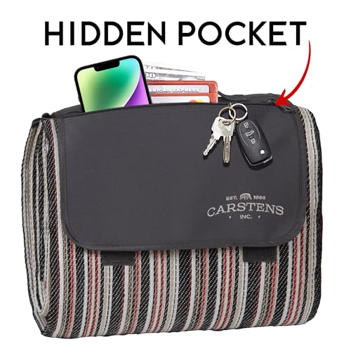 Carstens, Inc. Easy Pack Water Resistant Sandproof Woven Picnic Blanket, Lightweight Foldable Outdoor Camping Beach Mat, Large 60"x80", Saddle Stripe - color: Saddle Stripe