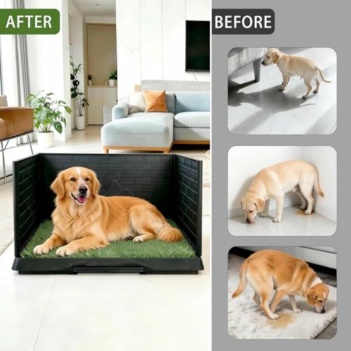 Large Dog Grass Pad with Tray, Reusable Potty Training Pad with Pee Baffle, Indoor & Outdoor 30" 20" Artificial Grass Patch for Small & Medium Dogs