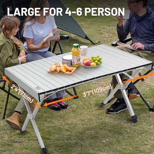 TIMBER RIDGE Folding Camping Table Adjustable Height, 4-6 Person Lightweight Aluminum Roll-up Table for Camping Outdoor Picnic BBQ Backyard Party Support 220 lbs, Silvery - color: Silvery, size: 43" x 28"