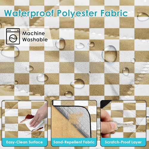 Waterproof Picnic Outdoor Blanket, 79" x 59" Sandproof Foldable Large Picnic Blanket for Beach, Camping, Park, Travel, Concert, Great Gift for Families and Couples (Beige Checkered) - color: Beige Checked