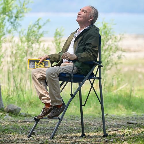 EVER ADVANCED Tall Camping Directors Chair with Cup Holder 31", Bar Height Folding Chair for Camping, Sports with Carry Bag, Mesh Pockets and Footrest, Heavy Duty 300 lbs, Blue - color: Blue, style: Fabric