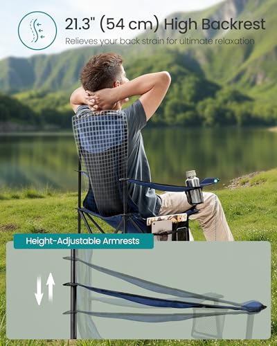 SONGMICS Breathable Camping Chairs, Foldable Outdoor Chairs Set of 2, High Back, Adjustable Armrests, Drink Holder, Weight Capacity 330 lb, for Sports Garden Backyard, Harbor Blue UGCB028Q01 - color: Blue, style: 2PC (20.3"D x 34"W x 38.2"H)