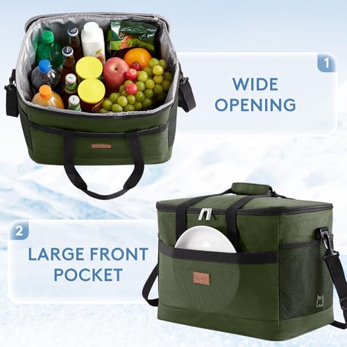 Lifewit Cooler Bag 30/50/60 Cans Collapsible and Insulated Large Lunch Bag Leakproof Soft Cooler Portable Tote for Camping/BBQ/Family Outdoor Activities - color: Green, size: 50-Can(30L)