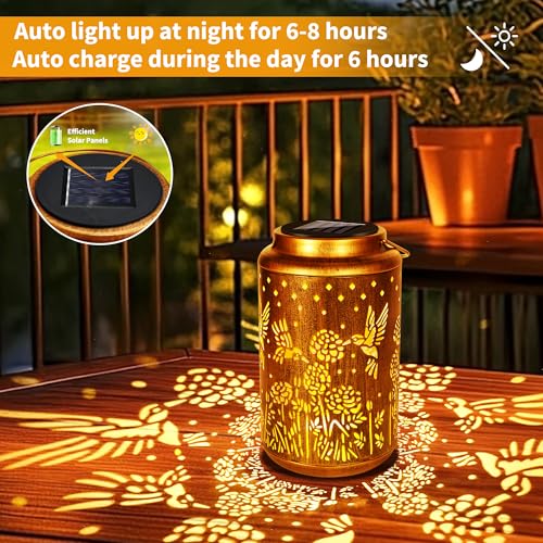 ODEETRONIC Hummingbird Solar Lantern Lights - Outdoor Waterproof Hanging Lanterns, Solar Garden Lights Birthday Gifts for Women Mom Grandma, Metal Hummingbird LED Lanterns for Garden Yard Patio Decor - size: 1 Pack, style: Warm White - Hummingbird