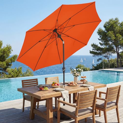 JEAREY 9FT Outdoor Patio Umbrella,Market Table Umbrella with 8 Fiberglass Ribs, Pool Umbrella with Tilt and Crank, UV Protection Lightweight & Wind-Resistant for Lawn, Garden, Deck and Backyard, Orange - color: Orange
