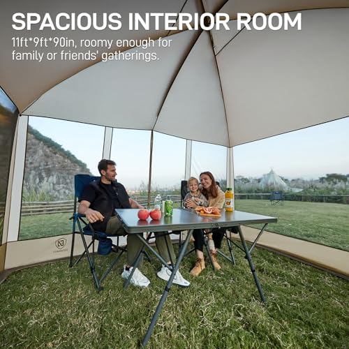 EVER ADVANCED Magnetic Screen House Room 11x9ft, Hands-Free Entry,Screenhouse with Sun Protection for Camping&Picnic, 11x9ftCamping Tent Canopy Shelter with Mesh, Brown - color: Brown