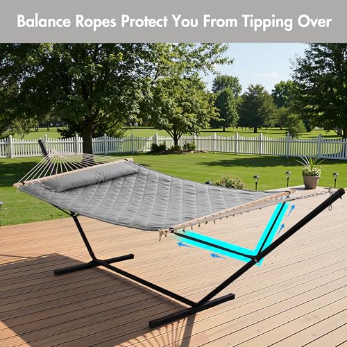 ANOW Double Hammock with Stand 12FT, Heavy Duty Hammocks with Stand for Outdoors, 450 LBS Weight Capacity, Light Gray - color: Light Gray, size: 2 Person With Stand