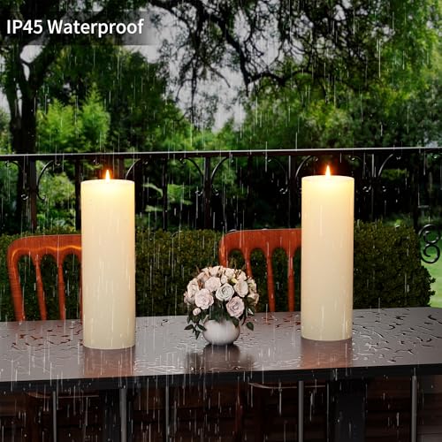 BUTHY 12" x 4" Large Outdoor Candles with Timer Waterproof Flickering LED Flameless Candles Battery Operated with Remote Fake Pillar Candles Realistic for Patio Porch Lanterns, Ivory 2 Pack - color: Ivory, size: 12in-2Pack