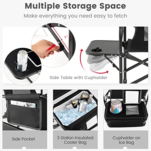 KOTEK Camping Directors Chair, Outdoor Folding Chair with Side Table, Cooler Bag & Storage Pocket, Supports 400 LBS, Portable Camp Chairs for Fishing, Picnic, Concert, Beach, Lawn, Patio (1, Black) - color: Black