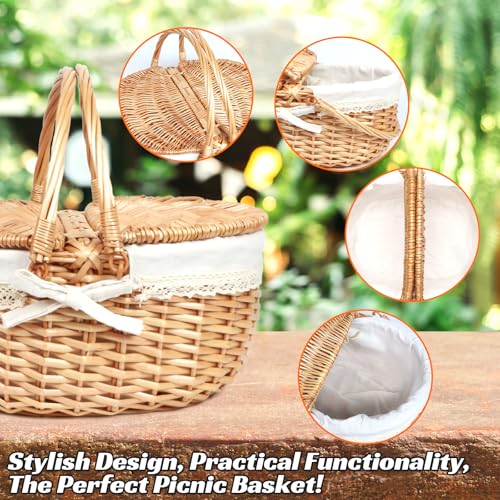Hap Tim Large Size Wicker Picnic Basket with Lid - 40-Quart Capacity, 18.5 inches Length, 14.56 inches Width, 8.66 inches - style: Extra large size, white cloth