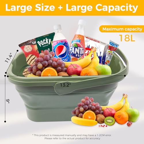 Picnic Basket Foldable Bucket with Lid and Handles, Portable Outdoor Storage Bucket, 18 Liters, Ideal for Camping、Outdoors and Car Trunks (Green) - color: Green