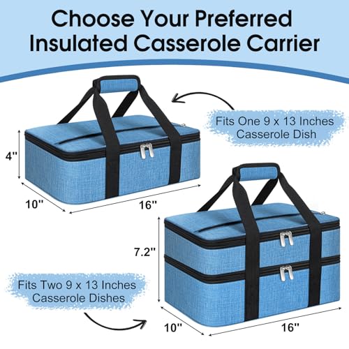 Insulated Casserole Carrier, Portable Casserole Carrier for Hot or Cold Food Lunch Tote Warmer or Cooler Bag, Lasagna Lunch Bag for Potluck Parties- Fits 9" x 13" Baking Dish-Azure - color: Azure, size: 16x10x4 in