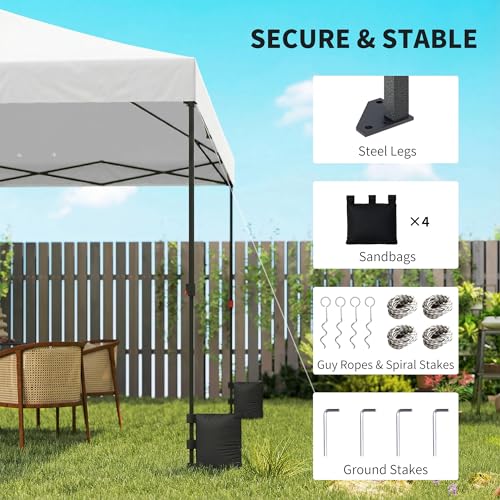Outsunny 10 x 10 ft Pop Up Canopy Tent with One Push Setup, Easy Setup Outdoor Portable Instant Canopy Shelter with Wheeled Carry Bag, Sandbags, Adjustable Height for Parties, Events, White - color: White