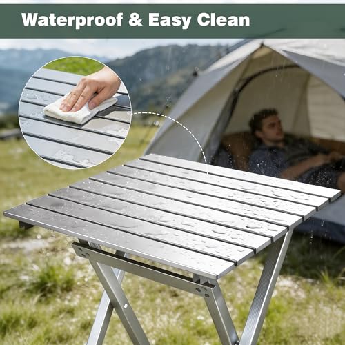SUNNYFEEL Folding Camping Table - Lightweight Aluminum Portable Picnic Table, 18.5x18.5x24.5 Inch for Cooking, Beach, Hiking, Travel, Fishing, BBQ, Indoor Outdoor Small Foldable Camp Tables - color: Silver-1set