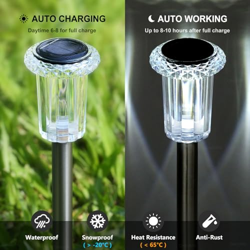 DenicMic Solar Lights Outdoor 15 Pack Waterproof 6000K Cold White LED Stainless Steel Stake Outside Lights for Yard Pathway Garden Driveway Walkway Landscape Path Lighting - color: Cold 15Pack