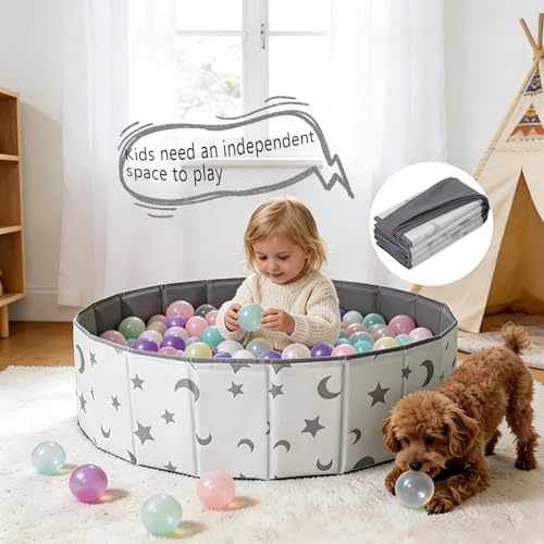 40Inch Kids Ball Pit, Foldable & Portable & Reusable Balls Pool for Toddlers,Playpen/Fence for Baby, Play Pool for Dog, Indoor & Outdoor Use, Oversized (Star/Moon) - color: Gray,white