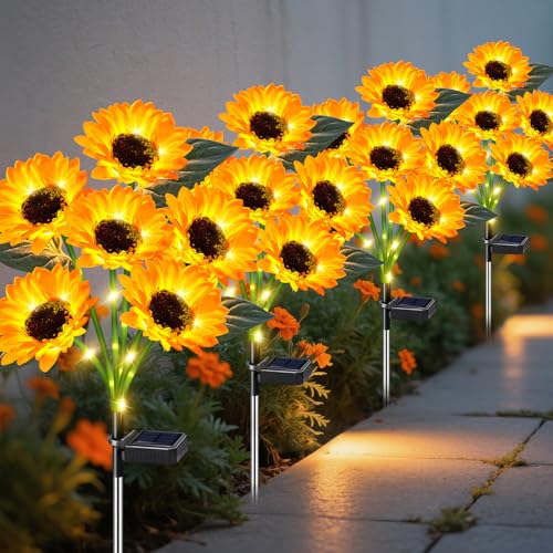 ostritec Sunflower Solar Lights Outdoor Decor, 4 Pack Solar Garden Decor 24 Waterproof Solar Sunflower Outdoor Lights for Garden Patio,Flower Bed, Pathway, Gift for Women, Mom, Grandma - style: Sunflower-4 Pack