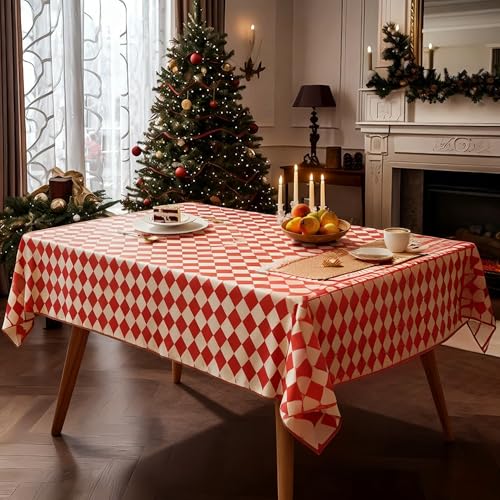 Waterproof Tablecloth, 6ft Table Cover Fitted for Picnic,Camping,Plastic Table Cloth, Heavy Duty Rectangle Tablecloth for Outdoor Party,Kitchen, Birthday, Wedding, Christmas,Decor-72x30inch-red - color: Red and White