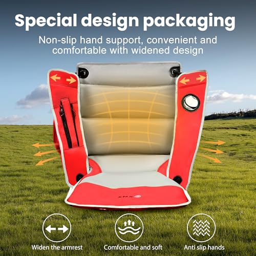 XMT Extra Wide Armrests Portable Folding Chair with Cup Holder Cooler Bag Heavy Duty 600D Oxford Fabric Supports 450lbs Compact Foldable Camping Chair for Outdoor Beach Picnic Sports - color: 02-red