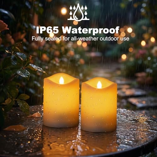 Livinlarge 4 Pack Outdoor Solar Powered Candles, 3"x4" Rechargeable Dusk to Dawn Lighting, Flameless Flickering Pillar LED Votive Candle, IP65 Waterproof for Patio Yard Deck Window Table Decor - color: D3"xH4", 4 PCS