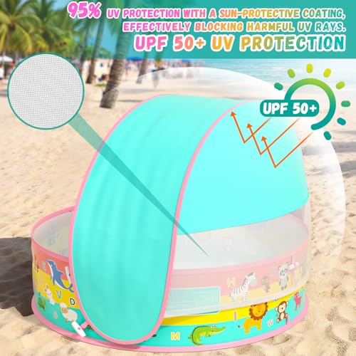 Kiddle Baby Pool with Canopy, Pop-Up Above Ground Pool, Foldable Infant Wading Pool for Toddlers 1-3, Baby Beach Tent, Portable Water Play Sum Toys for Child - color: Orange-2