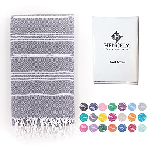 Hencely Turkish Beach Towel 37x68 Oversized, Sand-Free, Quick-Dry, Lightweight - Travel Essential for Pool & Bath - Striped 100% Cotton Bathroom Towels Accessories Gift (Gray) - color: Gray