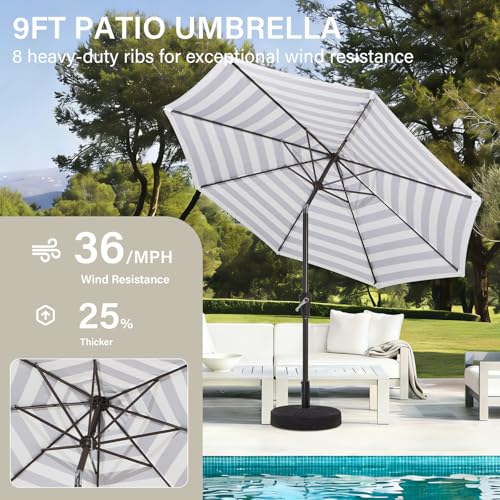 MEWAY 9ft Patio Umbrella Outdoor Table Umbrellas with Push Button Tilt and Crank, Market Umbrella 8 Sturdy Ribs for Deck, Garden, Pool and Backyard, Black-white-striped - color: Black-white-striped, size: 9ft