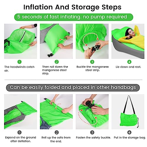 ele ELEOPTION Outdoor Inflatable Camping Couch Waterproof Portable Blow Up Air Sofa Chair Lounger for Backyard Beach Traveling Camping with Compression Sacks (Green Gray) - color: Green Gray