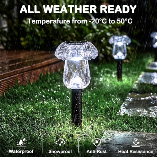 Solar Pathway Lights Outdoor 16 Pack Mushroom Garden Lights Waterproof Solar Powered Yard Lighting for Landscape, Driveway, Path, Walkway, Patio, Outside Garden Decorations, 6000K Cold White - color: Cold White, size: 16 Pack