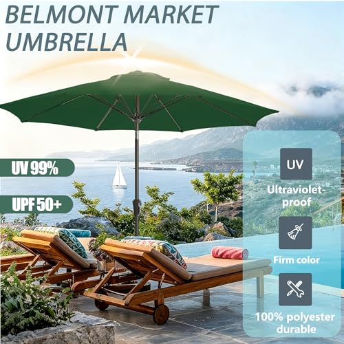 9FT Outdoor Patio Umbrella Outdoor pool Umbrella with Push Button Tilt and Crank, Market Umbrella 8 Sturdy Ribs UV Protection for Garden, Deck, Backyard (Green) - color: Green