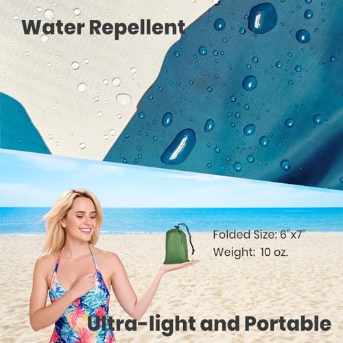 Oversized Sandproof Beach Blanket (83"x81"), Extra Large Beach Sheet for Up to 6 People. Sandfree Beach Mat, Big Sand Blankets with Sand Bags and Stakes. (Cyan Mountain) - color: Cyan Mountain, size: Large (83" X 81" / 6'11" X 6'9")
