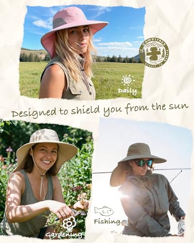 Camptrace Sun Hats for Women Men UPF 50+ UV Protection Wide Brim Hiking Fishing Hat with Neck Flap - color: 04-pink