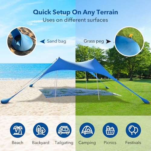 Beach Canopy Tent with UPF50+ Protection Sun shelter Umbrella Portable Camping Tents 12X12FT Include Beach Blanket Phone Case with Sandbags Poles Anti-Wind Ropes for Beach Camping Backyard Picnics - style: 12x12FT with 79" X 118"beach blanket
