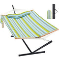 Homgava Two Person Hammock with Stand for Outside Heavy Duty, Outdoor Patio Hammock with Portable Steel Stand, Large Double Hammocks,480lbs Capacity.(Light Blue Stripes) - color: Light Blue Stripes