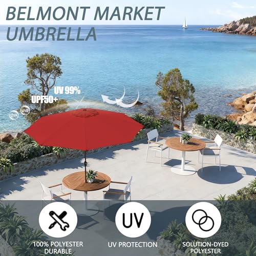 9FT Large Outdoor Patio Umbrella Pool Market Umbrella-UV Resistant, Easy Push Button Tilt and Crank, 8 Sturdy Ribs Heavy-Duty Table Umbrella for Deck, Backyard, Garden(Red) - color: Red, size: 9 FT