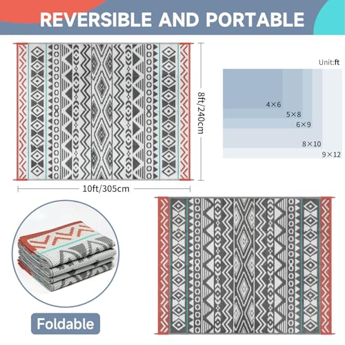 Outdoor Rugs Patio Camping Waterproof - 8x10 Plastic Straw Patio Rug Portable for Campers, Outside RVs Mat, Outdoor Area Carpet for Patios Clearance, Backyard Porch, Balcony, Picnic - color: Green Grey, size: 8' x 10' (Rectangular)