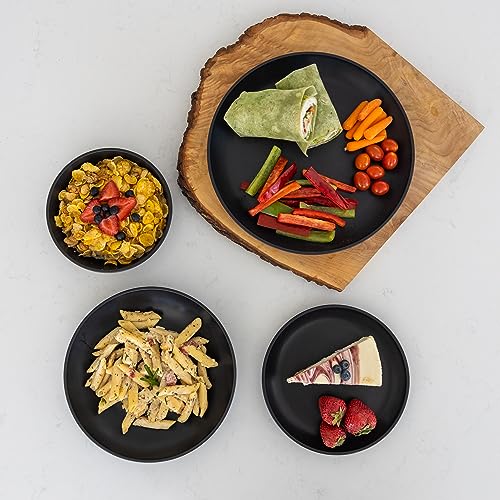 Grow Forward 16-piece Premium Wheat Straw Dinnerware Sets for 4 - Unbreakable Dishwasher & Microwave Safe Plastic Plates and Bowls Sets - Patio, Outdoors, RV, Camping Dishes - Midnight - color: Midnight Black