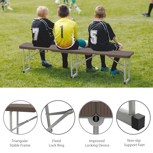 6ft Plastic Folding Bench with Carrying Handle & Lock, Portable Outdoor Bench in Garden Picnic Camping Dining Party Seat, Waterproof Bench for Soccer Activities, Ratten Patterned(2 Pack) - size: 2Pack Ratten