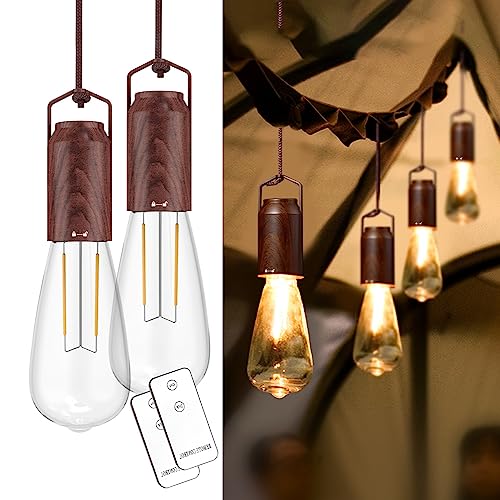 2 Pack Rechargeable Warm Tent Hanging Light Bulb,Portable Outdoor Vintage LED Camping Light,Pendant Hurricane Emergency Lighting Lantern for Hiking Backpacking Fishing Outage Power Failure - size: 2 PACKS lithium battery